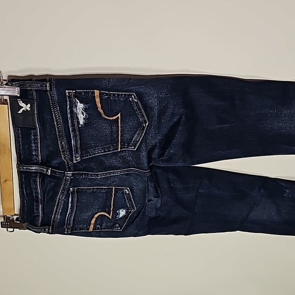 American Eagle dark wash distressed style super stretch cropped jeggings - Picture 4 of 8
